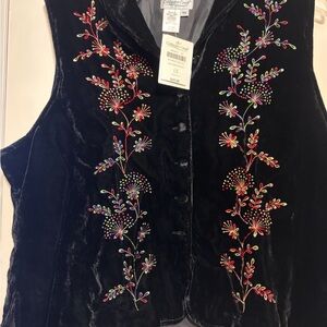 Coldwater Creek Black Velvet Vest with Multicolor Embroidery
